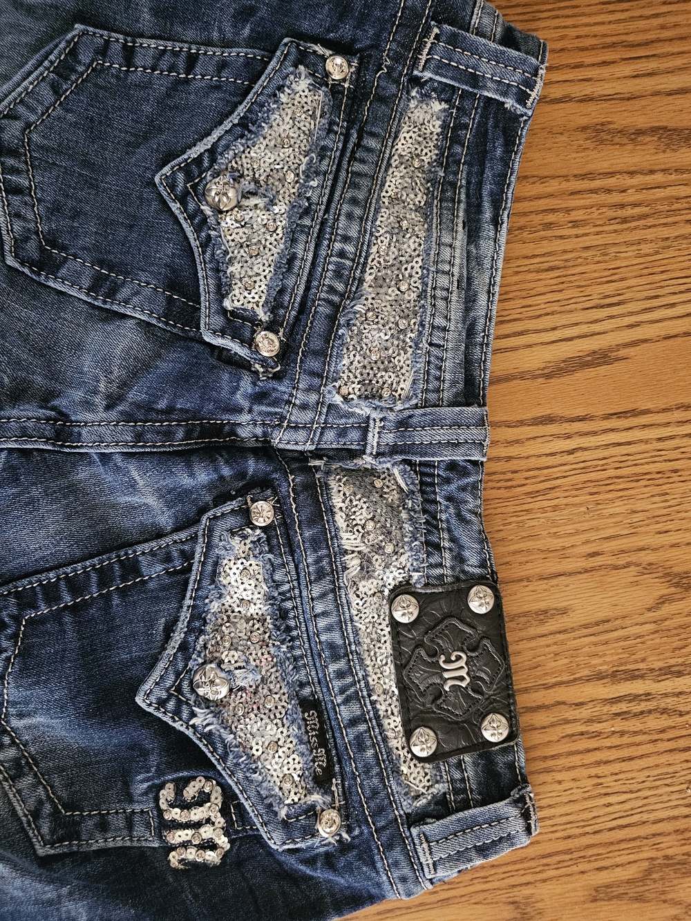 Miss Me Size 31 Easy Boot Jeans with Silver Sequin Trim